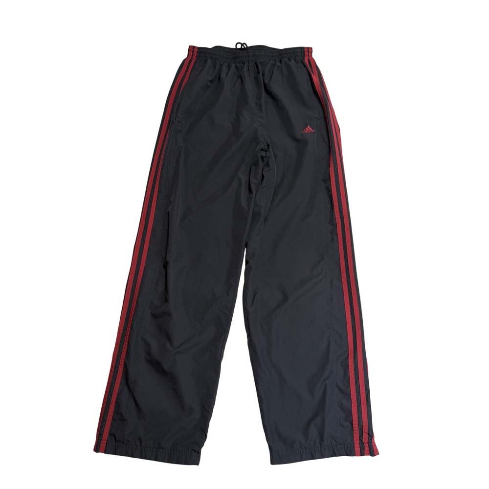 Adidas Track Pants Black Red Stripe Mesh Lined Zip Ankle Windbreaker M